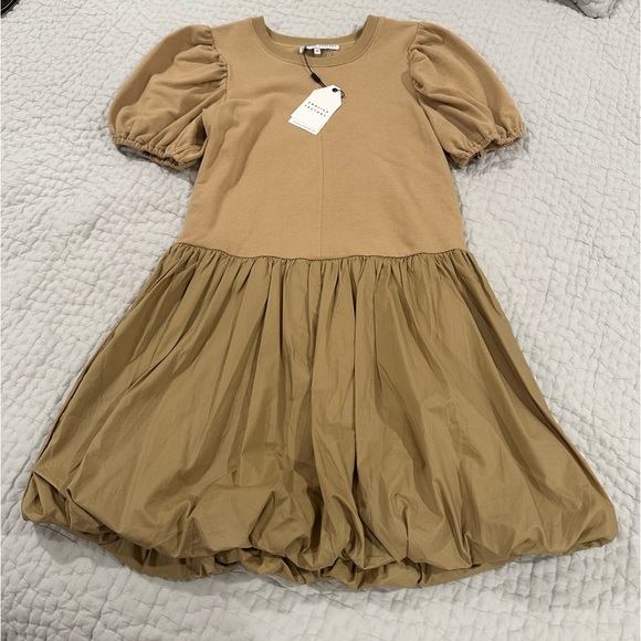 NWT English Factory Mix Media Balloon Mini Dress Tan XS - Picture 2 of 5
